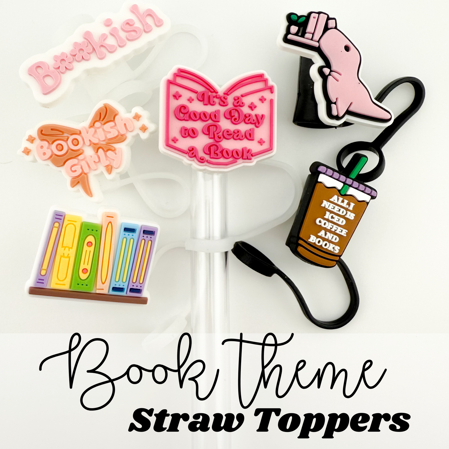 Bookish Book Themed Straw Toppers for Tumblers | Fits 10mm Straws