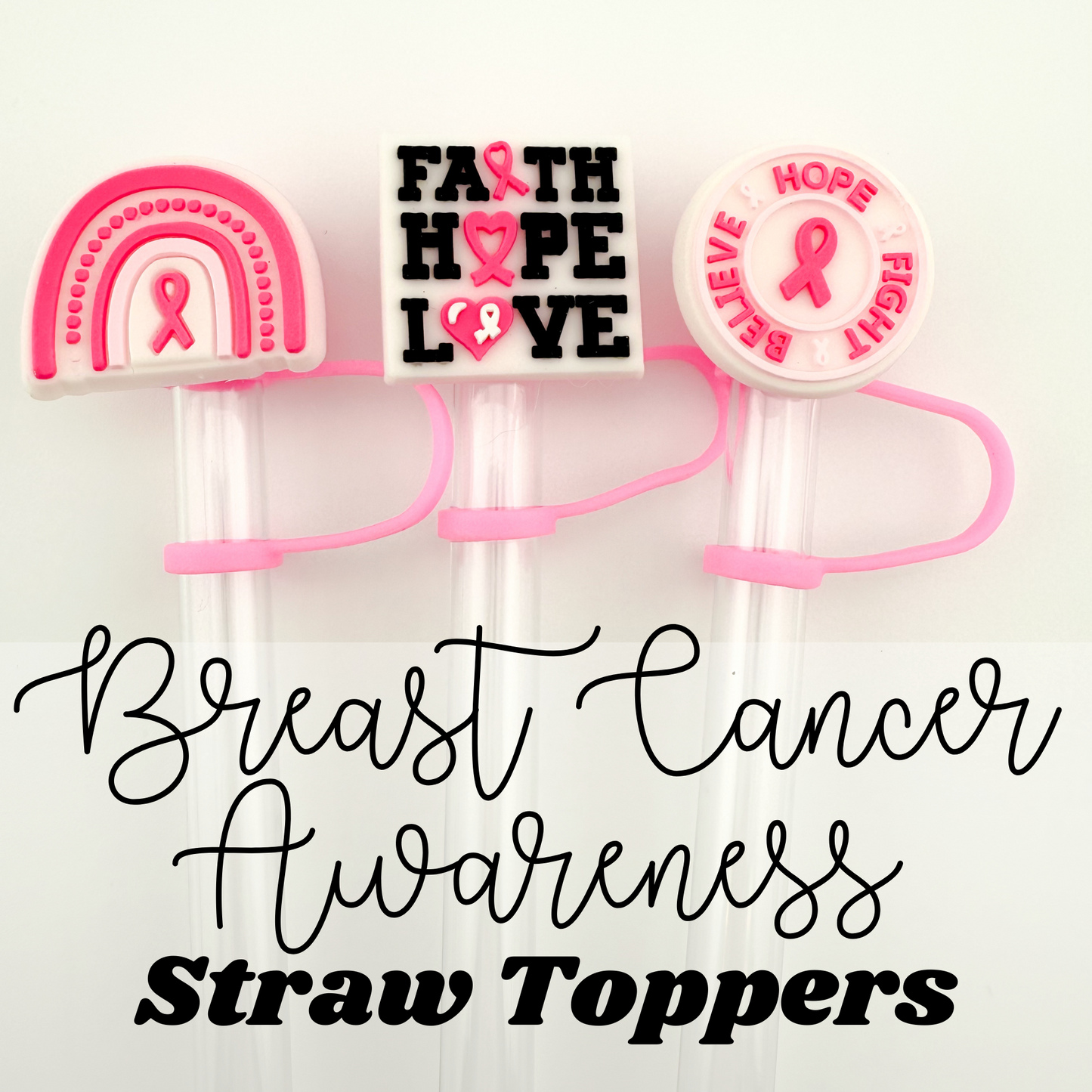 Breast Cancer Awareness Themed Straw Toppers for Tumblers | Fits 10mm Straws