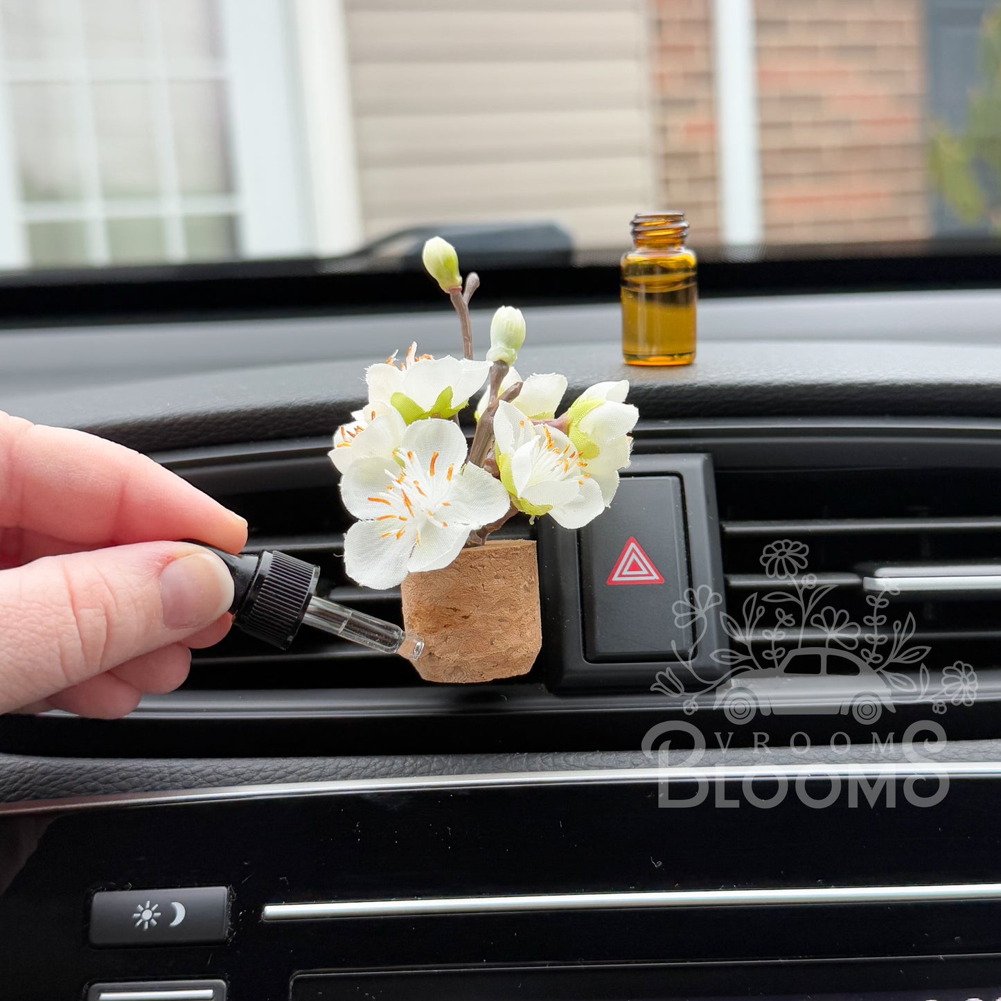 White Cherry Blossom Flower Vent Clip Car Air Freshener Diffuser | Reusable & Handmade in the USA
