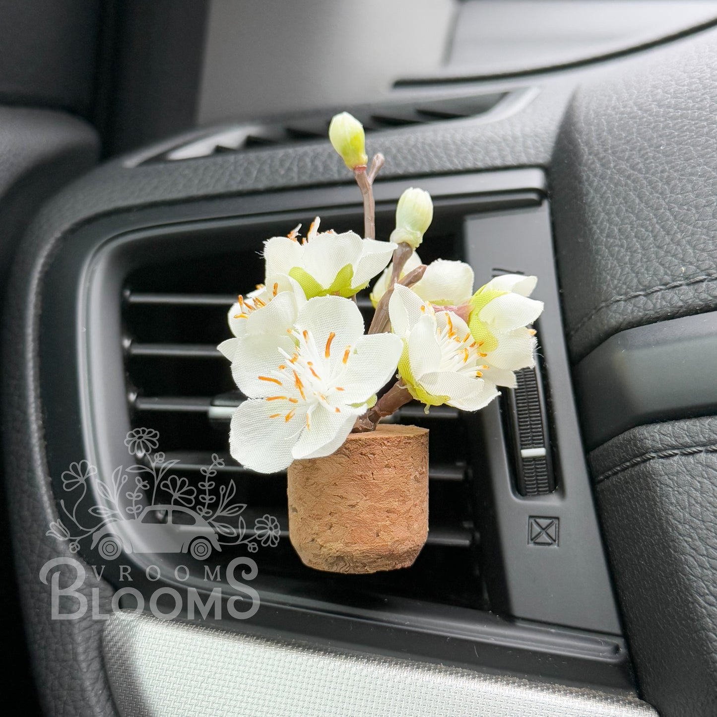 White Cherry Blossom Flower Vent Clip Car Air Freshener Diffuser | Reusable & Handmade in the USA