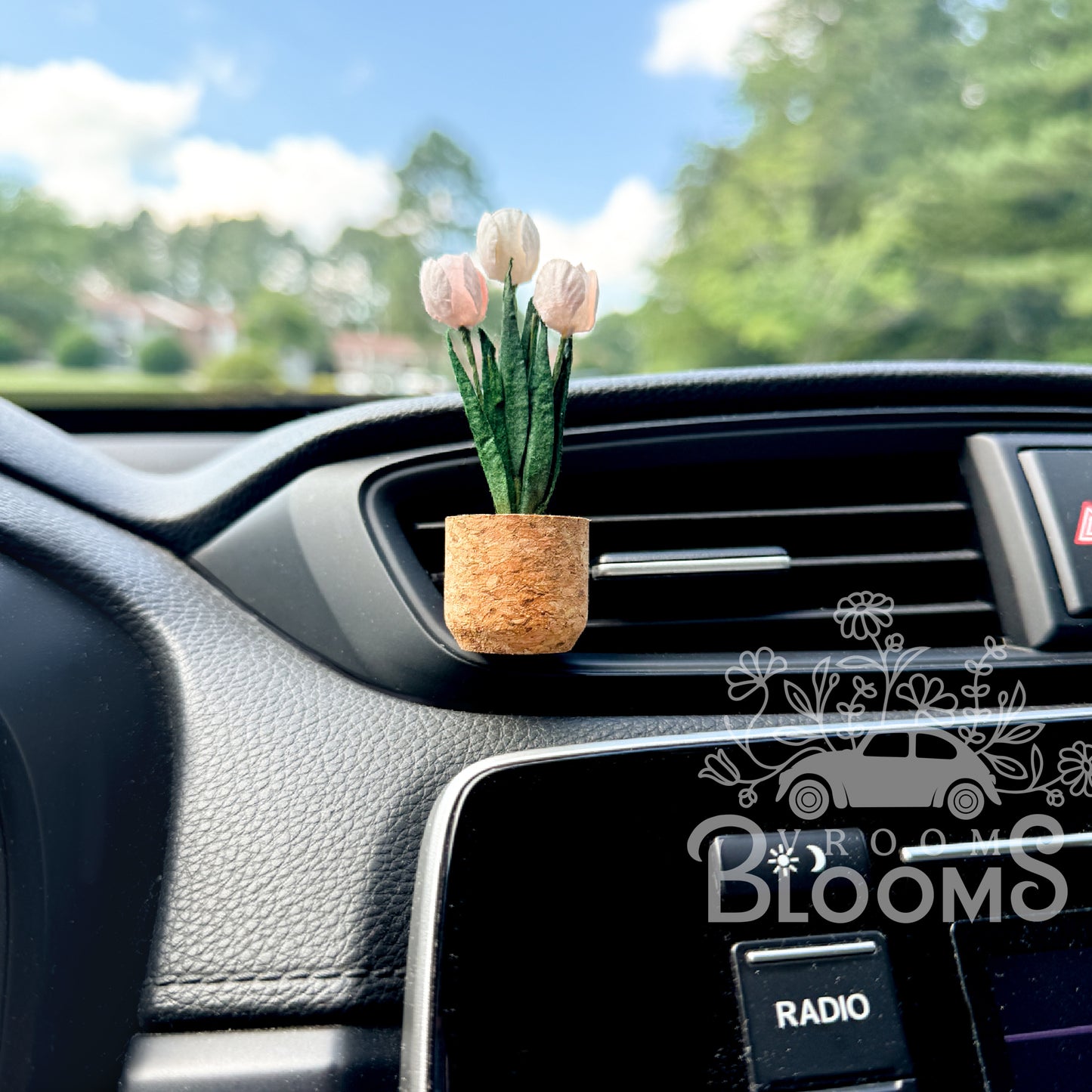 Pink & White Tulips Vent Clip Car Air Freshener Diffuser | Reusable & Handmade in the USA