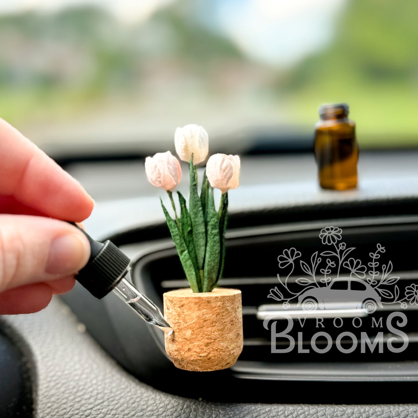 Pink & White Tulips Vent Clip Car Air Freshener Diffuser | Reusable & Handmade in the USA