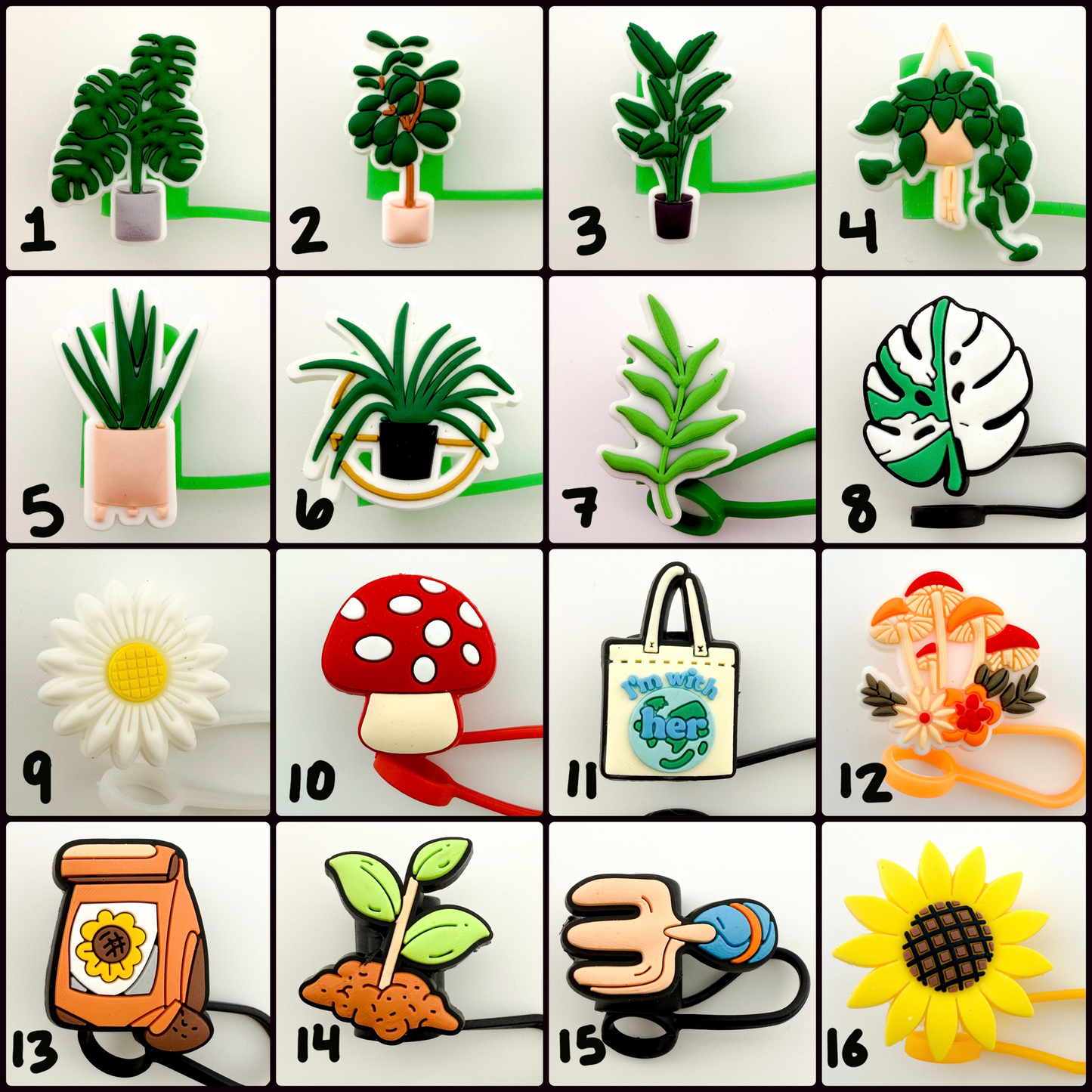 Plant & Mushroom Themed Straw Toppers for Tumblers | Fits 10mm Straws