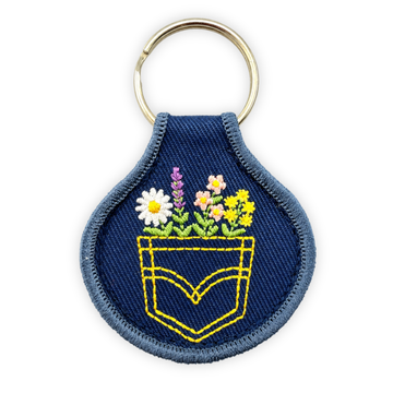 Embroidered Patch Keychain - Denim Pocket Wildflowers