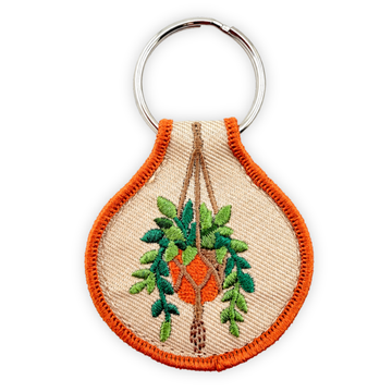 Embroidered Patch Keychain - Hanging Macrame Plant