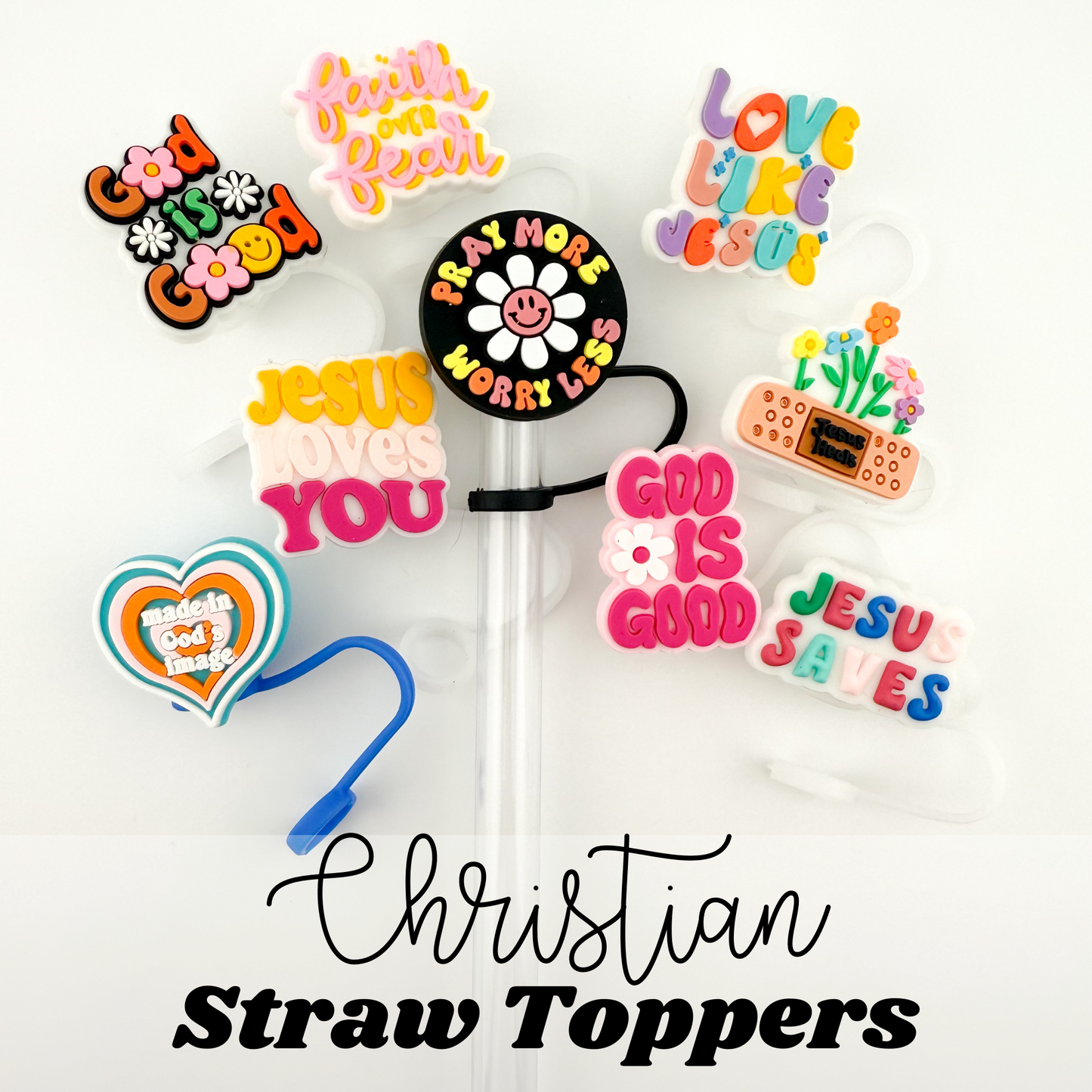Christian Themed Straw Toppers for Tumblers | Fits 10mm Straws