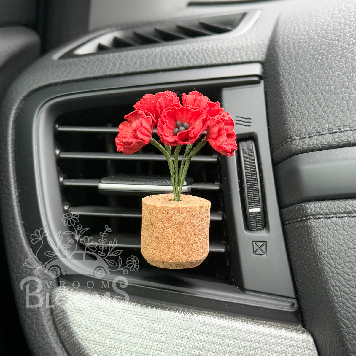 Red Poppies Vent Clip Car Air Freshener Diffuser | Reusable & Handmade in the USA