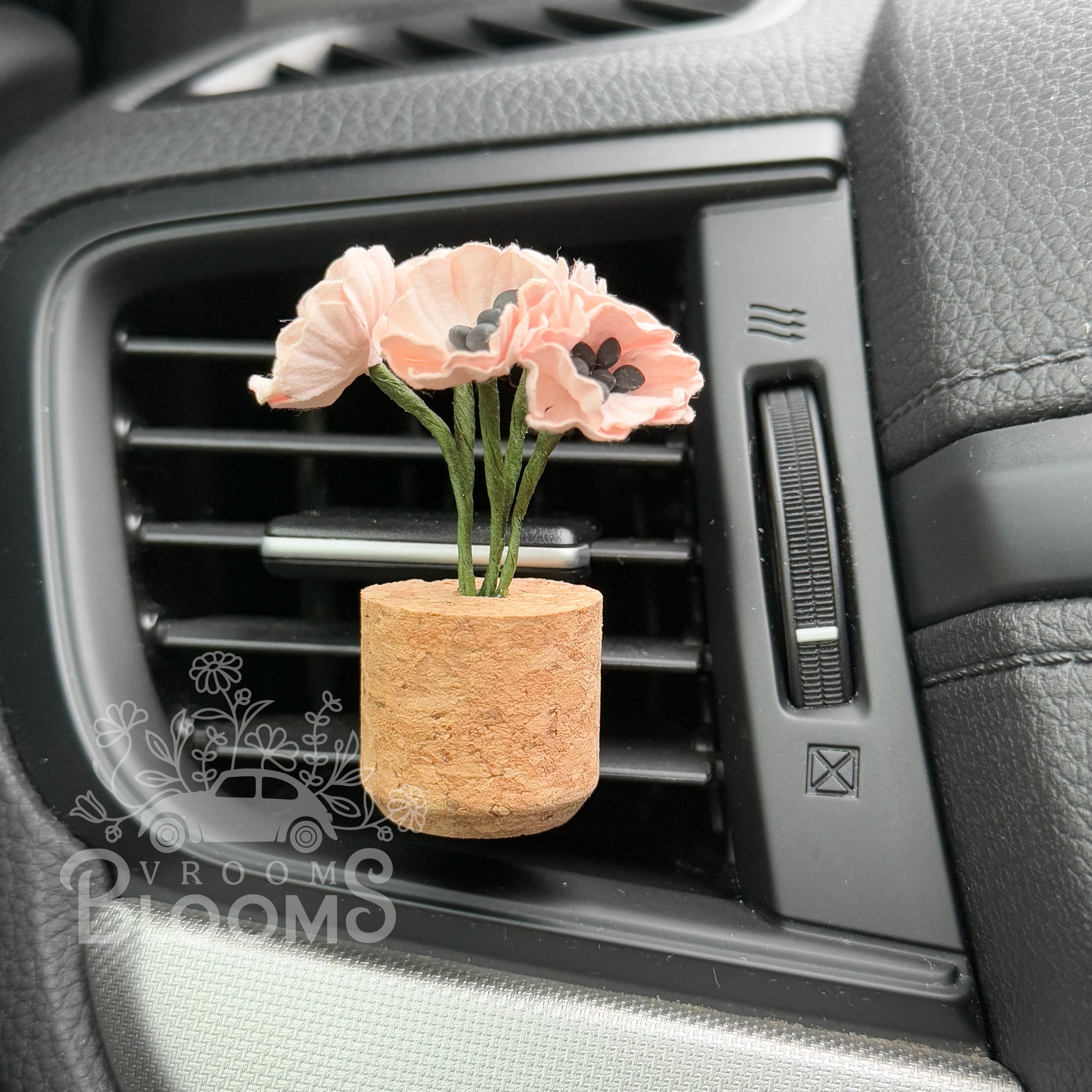 Light Pink Poppies Vent Clip Car Air Freshener Diffuser | Reusable & Handmade in the USA