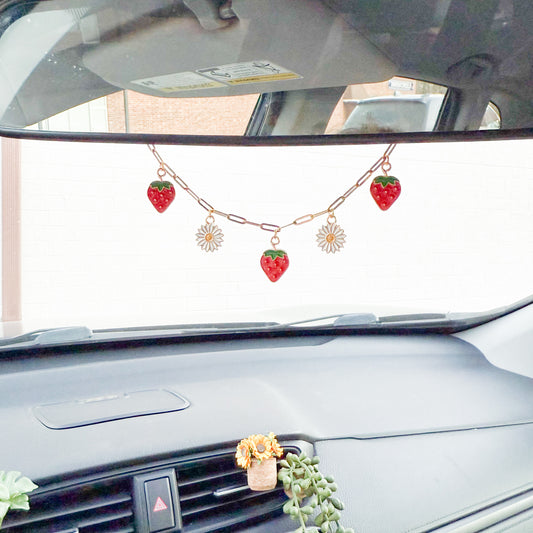 Chain Car Charm  - Strawberries & Daisies