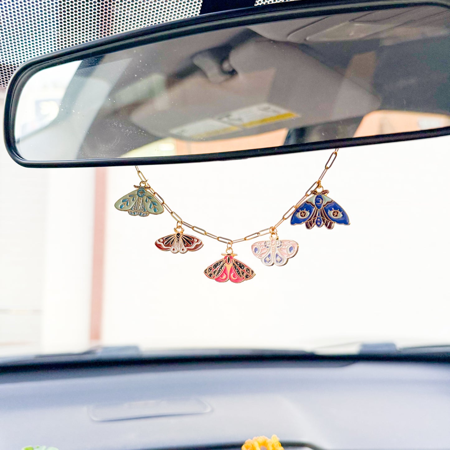 Chain Car Charm  - Bright Colored Moths