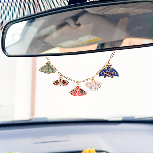 Chain Car Charm  - Bright Colored Moths