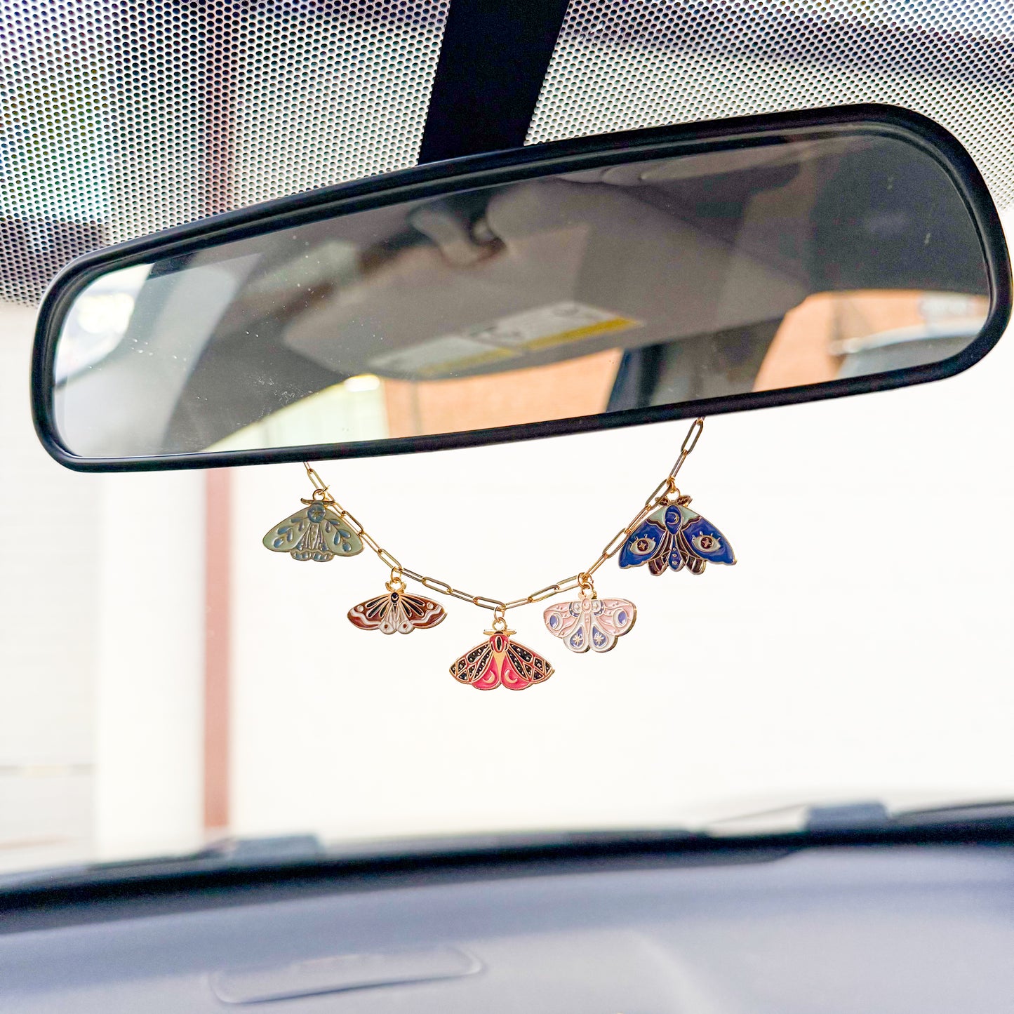 Chain Car Charm  - Bright Colored Moths