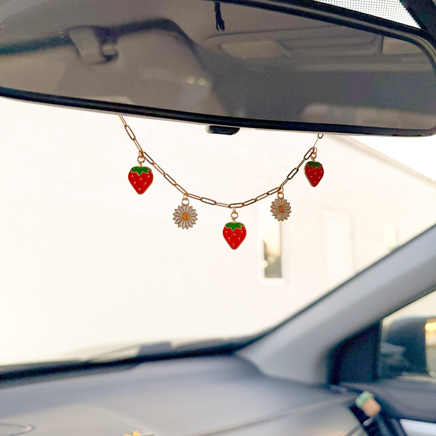 Chain Car Charm  - Strawberries & Daisies