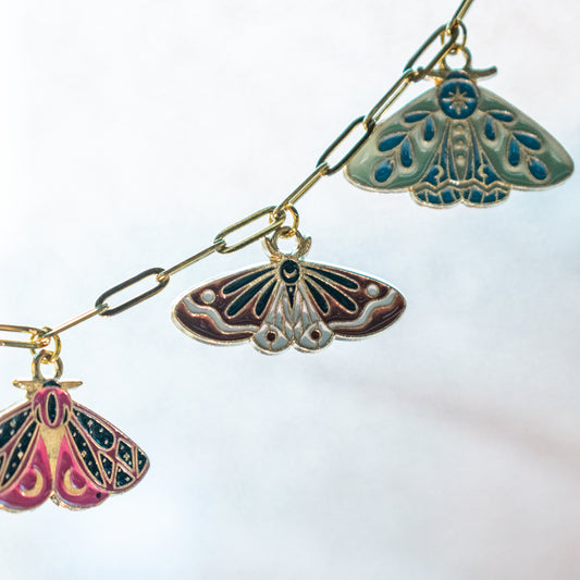Chain Car Charm  - Bright Colored Moths