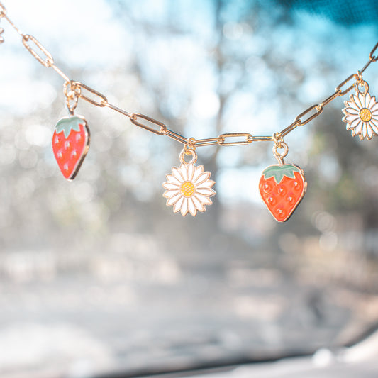 Chain Car Charm  - Strawberries & Daisies