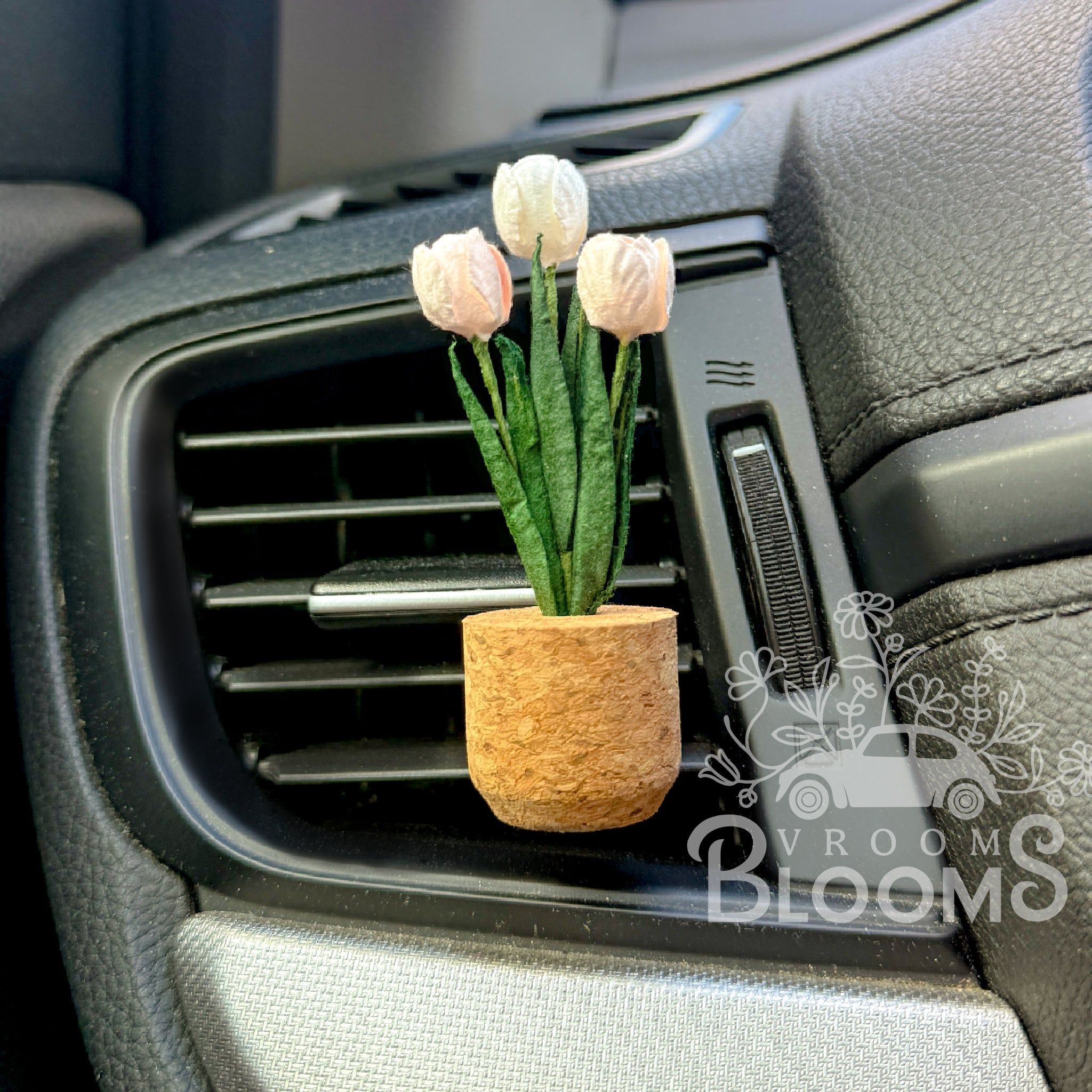 Pink & White Tulips Vent Clip Car Air Freshener Diffuser | Reusable & Handmade in the USA