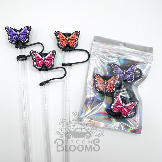 Straw Topper 3 pack - Pink, Purple & Orange Butterflies