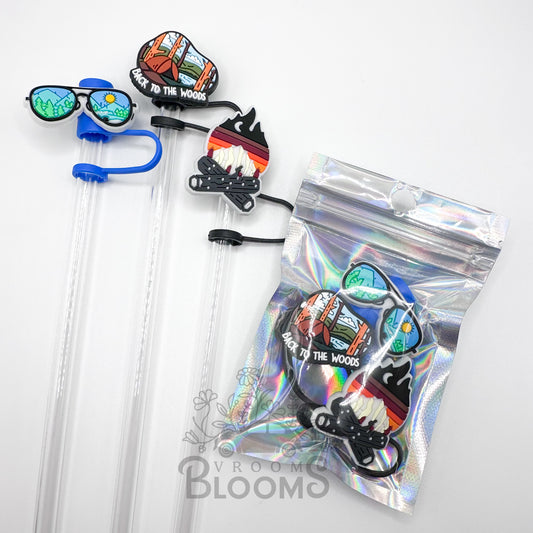 Straw Topper 3 pack - Outdoor Sunglasses, Campfire, & Back to the Woods Tent