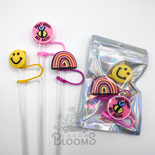 Straw Topper 3 pack - Rainbow, Smiley & Bee Happy