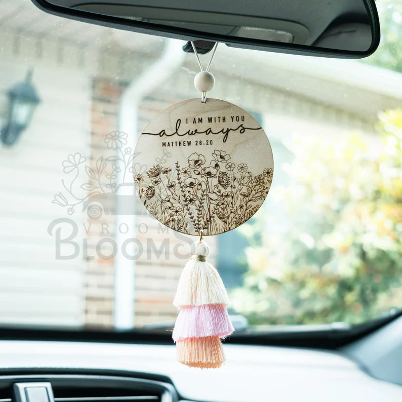 Biblical Wooden Car Charm - Matthew 28:20